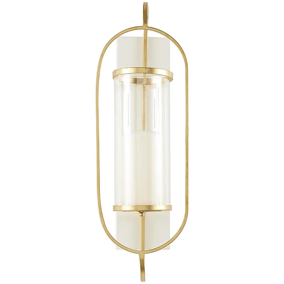 UMA Gold Metal Oval Indoor Outdoor Wall Sconce with White Wood Backing, 7" x 6" x 20" | 70441