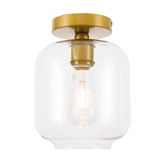 Elegant Collier 1 Light Brass and Clear Glass Flush Mount LD2270BR