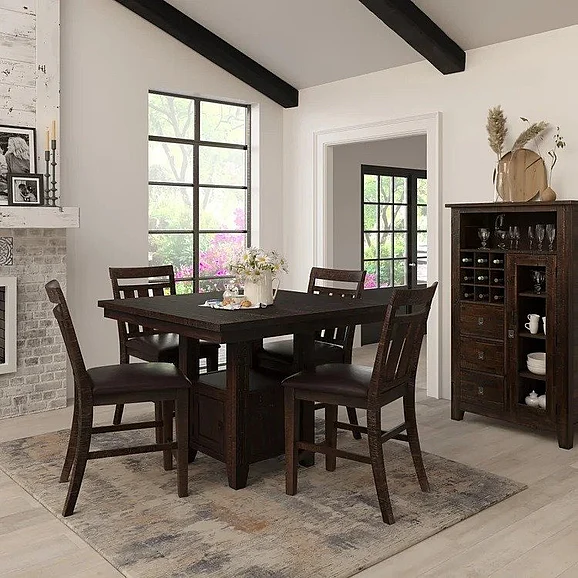 Jofran Kona Grove 6pc Counter Table Set in Chocolate Dark Brown