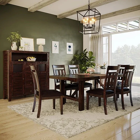 Jofran Kona Grove 7pc Trestle Dining Room Set in Chocolate Dark Brown