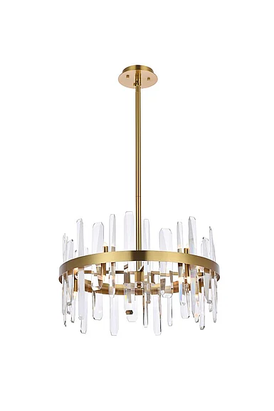 Elegant Serena 20 In. Crystal Round Pendant in Satin Gold 2200D20SG