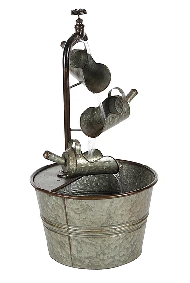 UMA Gray Metal Fountain with Watering Cans, 15 x 15 x 28 | 70552