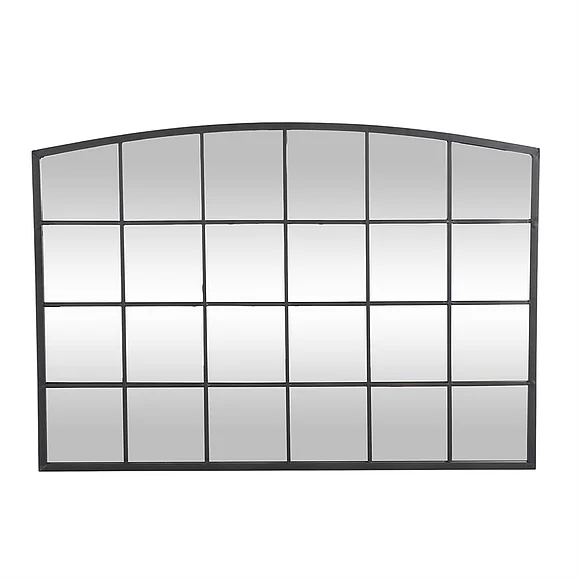 UMA Black Metal Arched Window Pane Inspired Room Wall Mirror with Black Frame, 48 x 1 x 34 | 70562