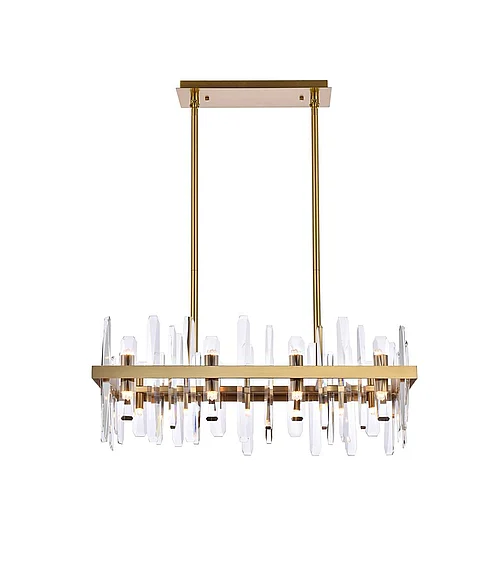 Elegant Serena 30 In. Crystal Rectangle Chandelier in Satin Gold 2200G30SG