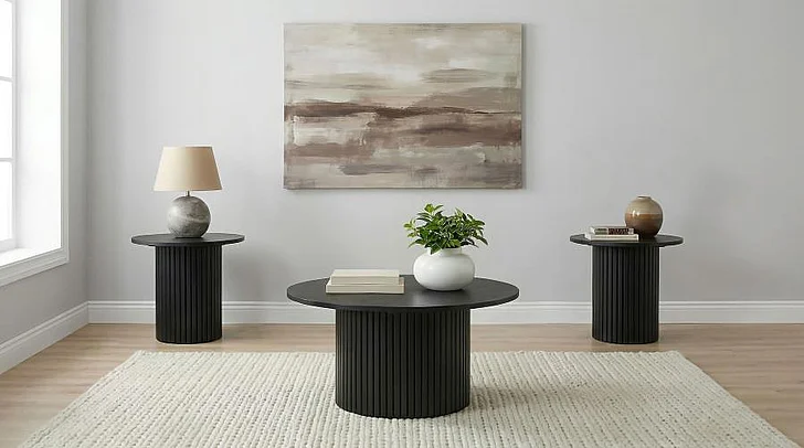 Coaster Hamlyn 3pc Round Occasional Living Room Set in Black