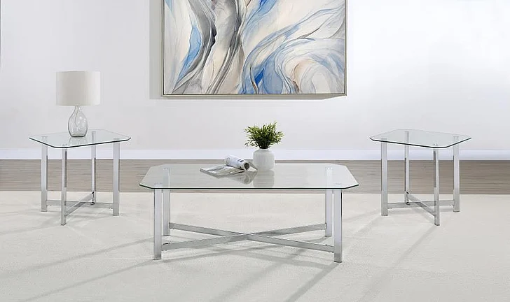 Coaster Cronin 3pc Occasional Living Room Set in Chrome
