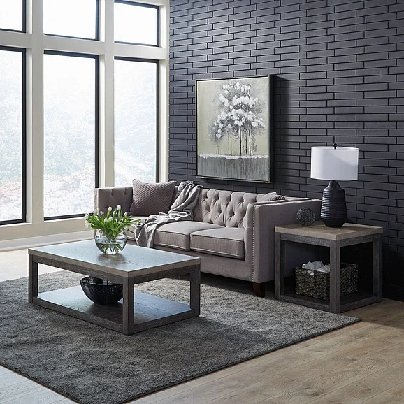 Liberty Furniture Piedmont 2pc Round Cocktail Table Table Set in Charcoal with Ash Tops