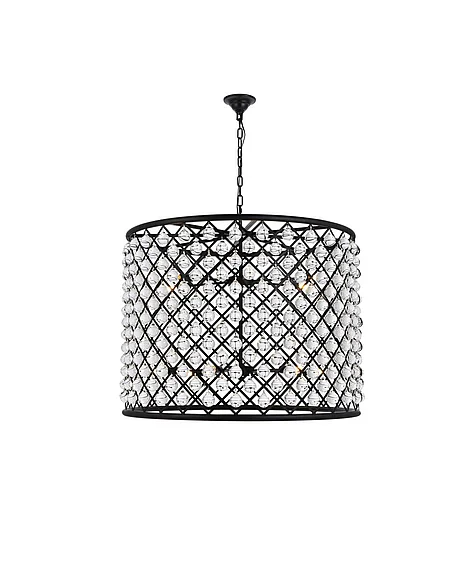 Elegant Madison 12 Light Matte Black Chandelier Clear Royal Cut Crystal 1204D35MB/RC