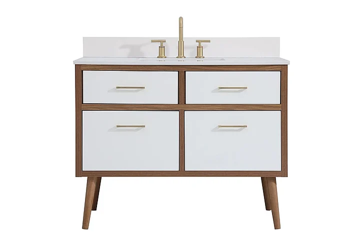 Elegant 42 In. Bathroom Vanity in White with Backsplash VF41042WH-BS CLOSEOUT
