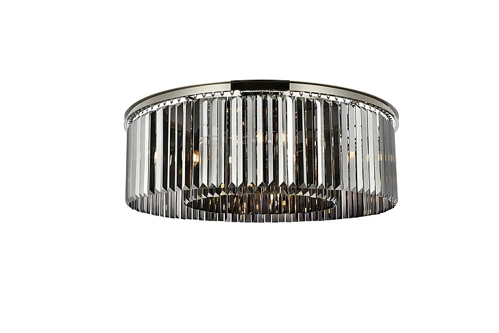 Elegant Sydney 10 Light Polished Nickel Flush Mount Silver Shade (Grey) Royal Cut Crystal 1238F43PN-SS/RC