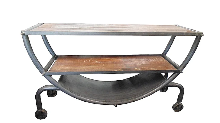 Moti Furniture Golden Half Round Console on Wheels in Natural