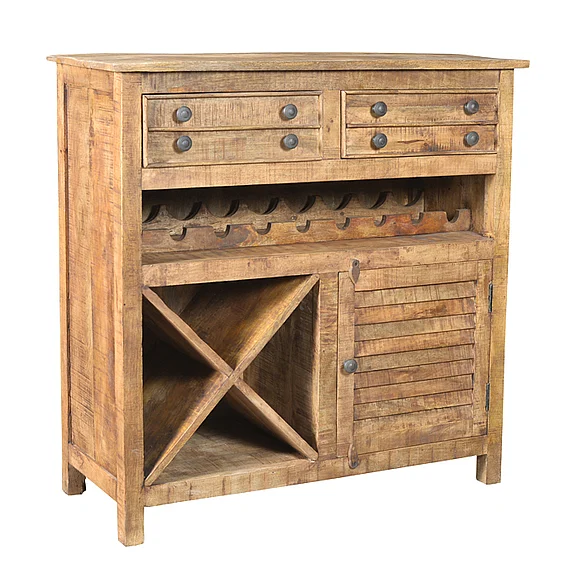 Moti Furniture Napa 2 Drawer, 1 Door Wine Cabinet in Mango Wood