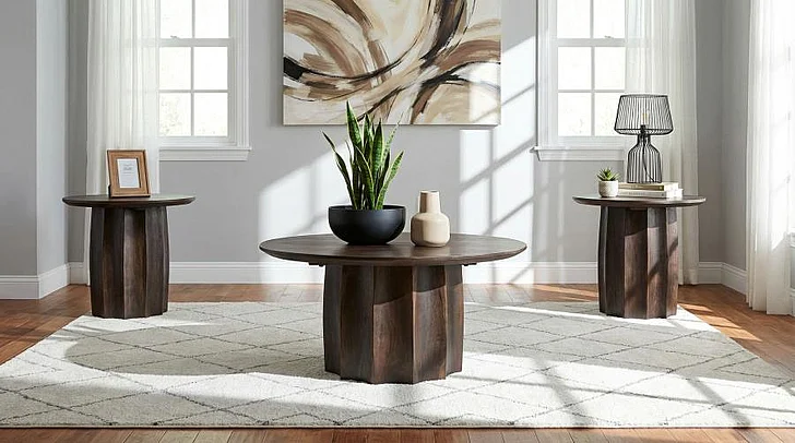 Coaster Cayenne 3pc Round Occasional Living Room Set in Walnut