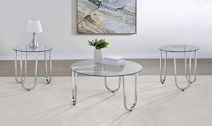 Coaster Beller 3pc Round Occasional Living Room Set in Chrome