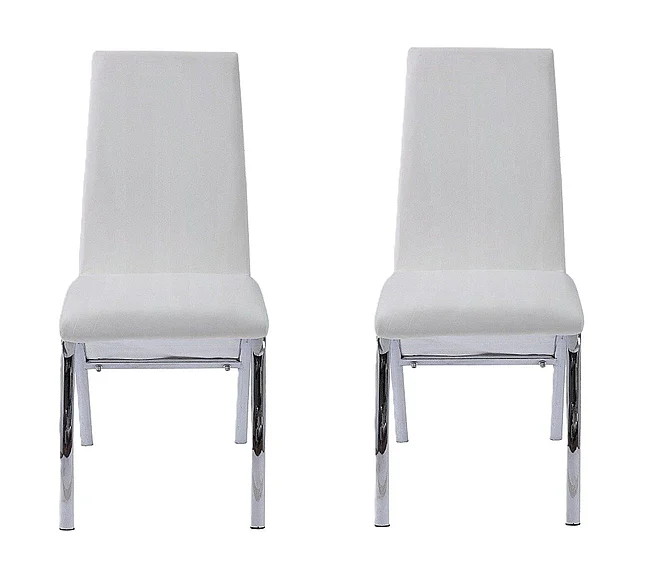Acme Pervis Modern Dining Side Chair (Set of 2) in White/Chrome 71107