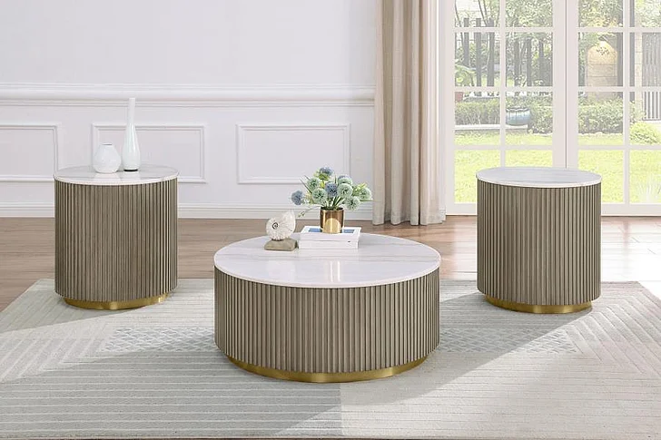 Coaster Jason 3pc Round Occasional Living Room Set in Greige