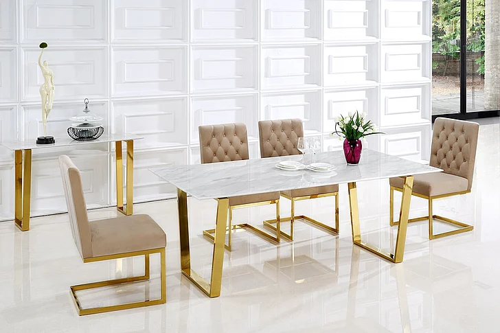 Meridian Furniture Cameron 5pcs Dining Room Set in Rich Gold Stainless Steel