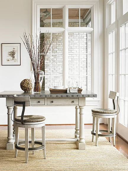Lexington Oyster Bay 3-Piece Hidden Lake Bistro Table Set w/ Eastport Dining Chairs in Light Oyster Shell