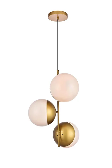 Elegant Eclipse 3 Lights Brass Pendant with Frosted White Glass LD6126BR CLOSEOUT