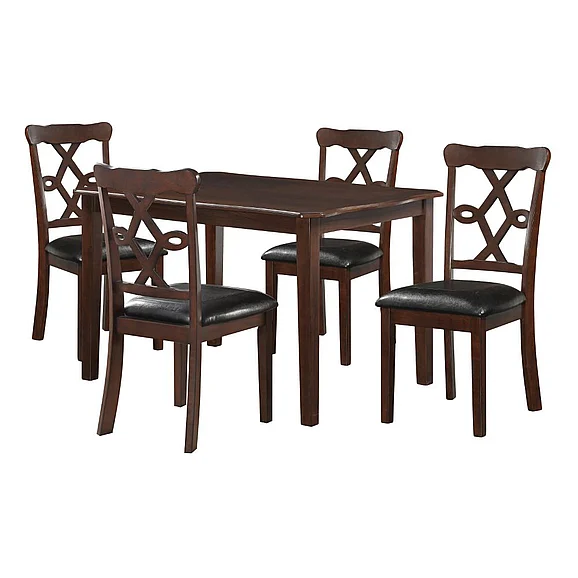 ACME Ingeborg 5PC Pack Dining Set in Black Synthetic Leather & Espresso Finish 71835