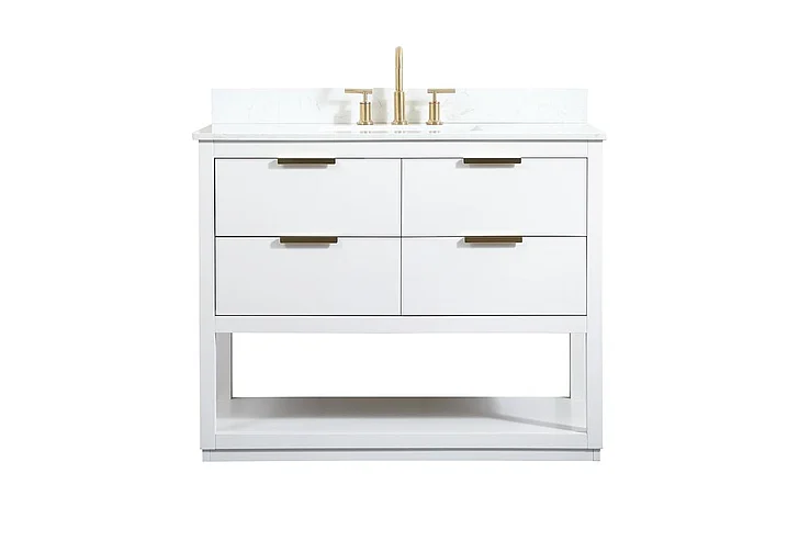 Elegant 42 In. Single Bathroom Vanity in White with Backsplash VF19242WH-BS