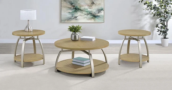 Coaster Dacre 3pc Round Occasional Living Room Set in Greige