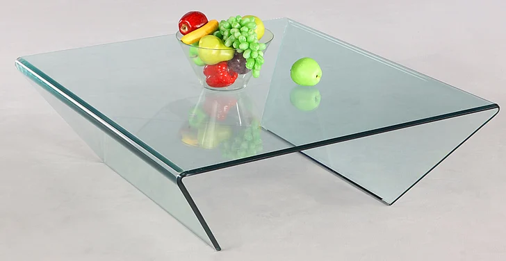 Chintaly 72102 Square Bent Glass Cocktail Table in Clear 72102-SQ-CT