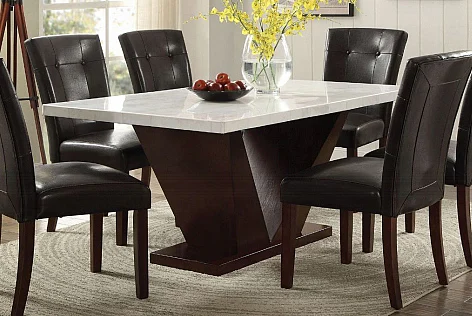 ACME Forbes Rectangular Dining Table in White Natural Marble Top and Walnut 72120