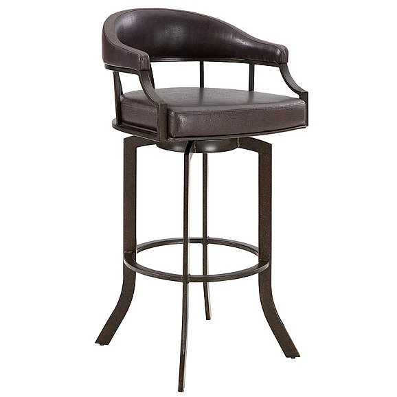 Armen Living Pharaoh Swivel 30 In. Auburn Bay and Brown Faux Leather Bar Stool 721535743308