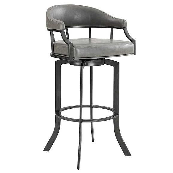 Armen Living Pharaoh Swivel 26 In. Mineral and Gray Faux Leather Bar Stool 721535743353