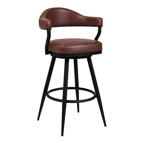 Armen Living Amador 26 In. Counter Stool in a Black Powder Coated and Vintage Coffee Faux Leather 721535746989