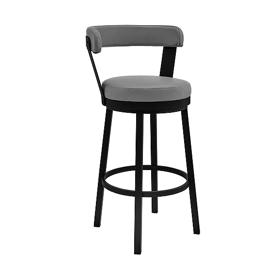 Armen Living Kobe 30 In. Swivel Bar Stool in Black and Gray Faux Leather 721535761777