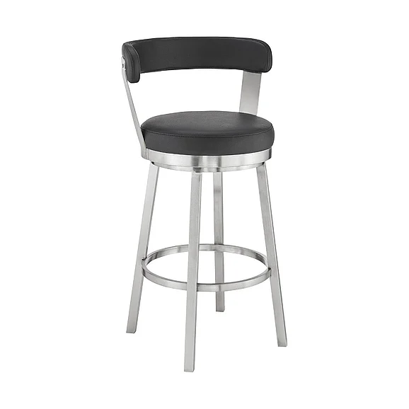 Armen Living Kobe 30 In. Swivel Bar Stool in Black Faux Leather 721535761791