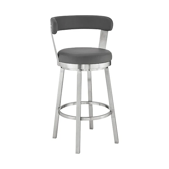Armen Living Kobe 26 In. Counter Stool Swivel in Gray Faux Leather 721535761807