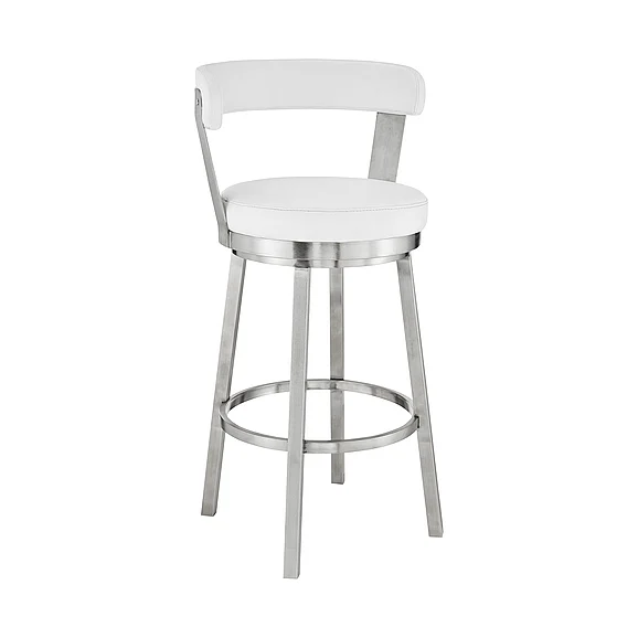 Armen Living Kobe 26 In. Counter Stool Swivel in White Faux Leather 721535761821 PROMO
