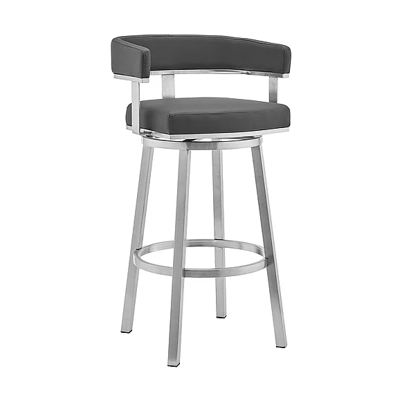 Armen Living Cohen 26 In. Gray Faux Leather Swivel Bar Stool 721535762163 PROMO