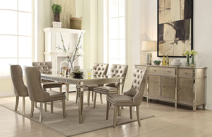 ACME Kacela 7pc Dining Set in Mirror and Champagne