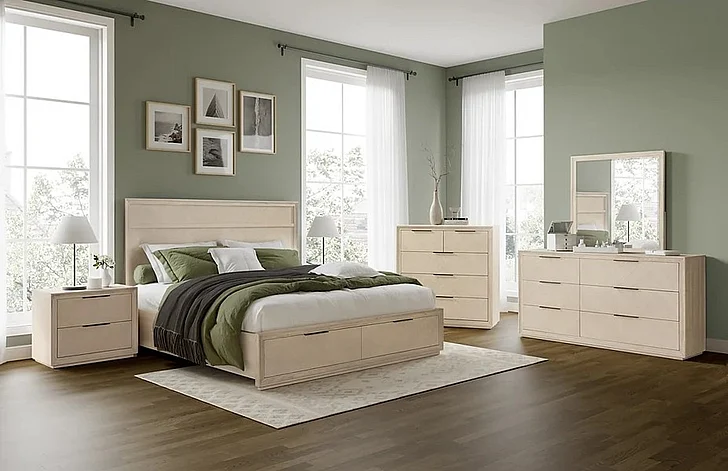 FD Home Matrix 2pc Panel Bedroom Set in Cerused Linen
