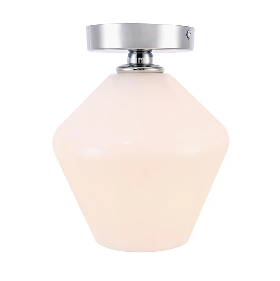 Elegant Gene 1 Light Chrome and Frosted White Glass Flush Mount LD2255C