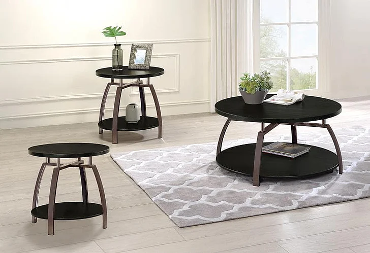 Coaster Dacre 3pc Round Occasional Living Room Set in Dark Charcoal