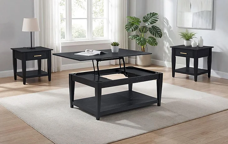 Coaster Lindenton 3pc Lift-Top Occasional Living Room Set in Black
