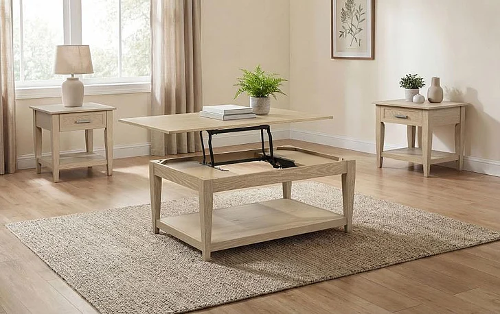 Coaster Lindenton 3pc Lift-Top Occasional Living Room Set in Blonde