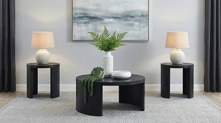 Coaster Sweeney 3pc Round Occasional Living Room Set in Black