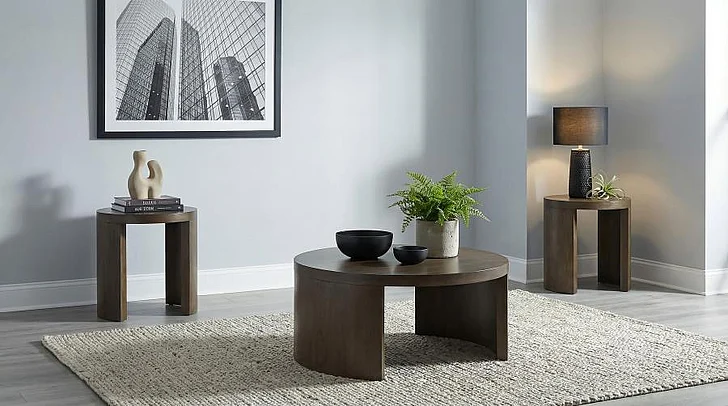 Coaster Sweeney 3pc Round Occasional Living Room Set in Dark Walnut