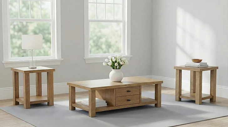 Coaster Beasley 3pc Occasional Living Room Set in Golden Oak