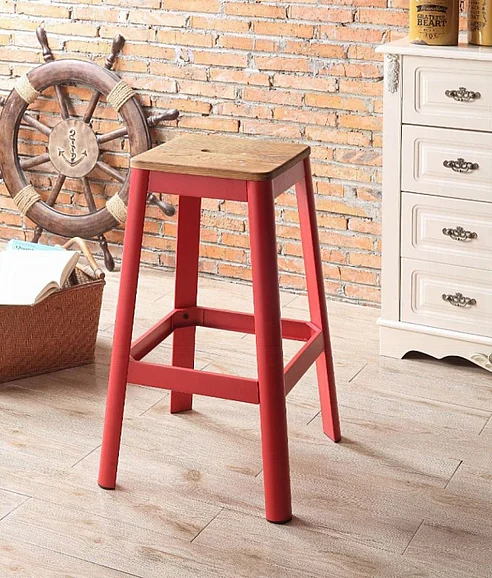 ACME Jacotte Bar Stool in Natural and Red 72334