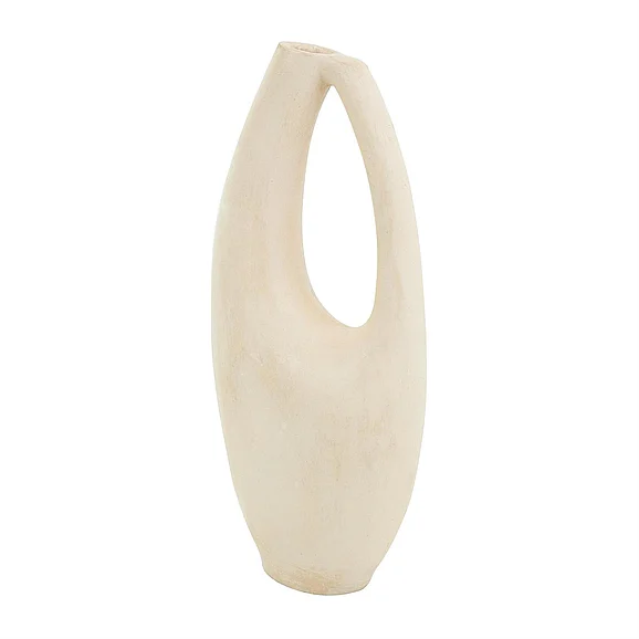 UMA Beige Paper Mache Abstract Curved Decorative Vase with Handle, 8 x 4 x 18 | 72433