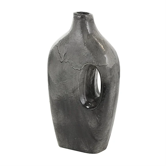 UMA Gray Paper Mache Marble Inspired Decorative Vase with Cutout Handle, 7" x 4" x 14" | 72437 CLOSEOUT