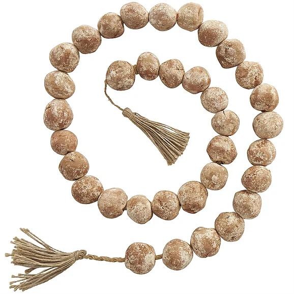 UMA Brown Ceramic Handmade Round Intricately Shaped Large Distressed Beaded Garland with Tassel, 62" x 2" x 2" | 72453