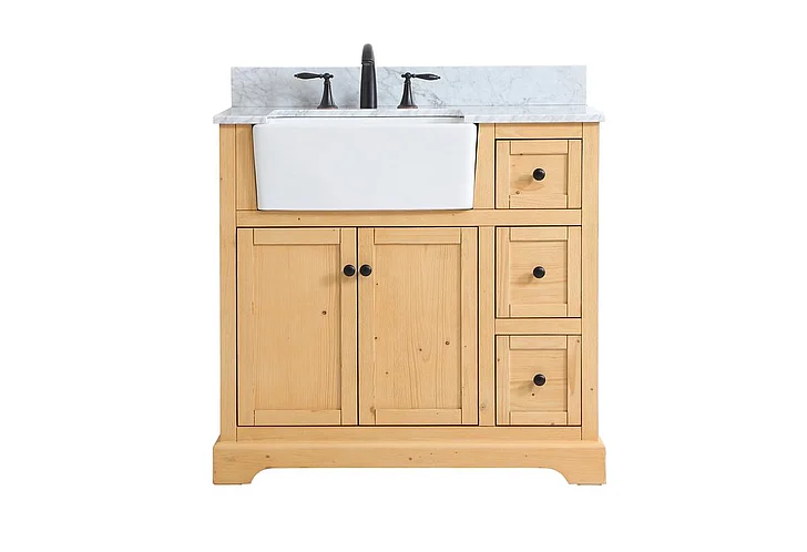 Elegant 36 In. Single Bathroom Vanity in Natural Wood with Backsplash VF60236NW-BS